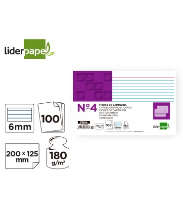 Ficha liderpapel rayada nº4 125x200 mm 180g m2 paquete de 100 unidades